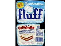 etiquettes que l'on pouvait trouver sur les pots de Fluff dans les années 80-90. Comme indiqué sur celle ci le pot était alors en plastique.